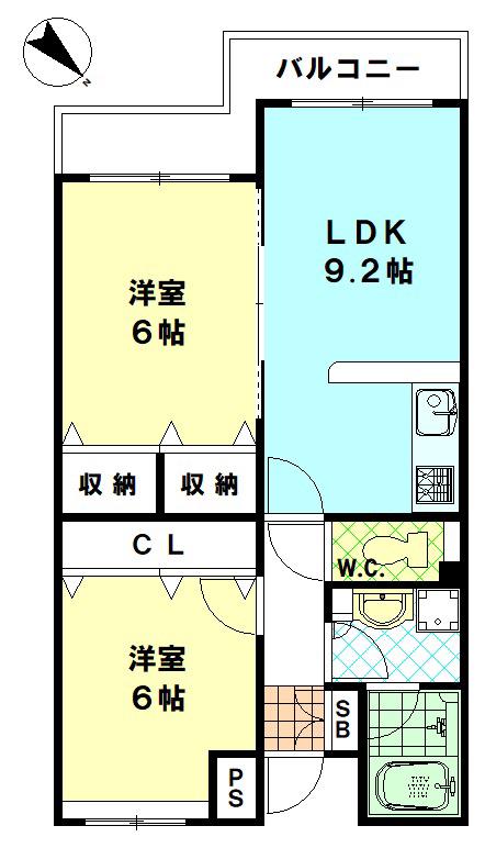 シャンブル・コンフォール(2LDK/2階)の間取り写真