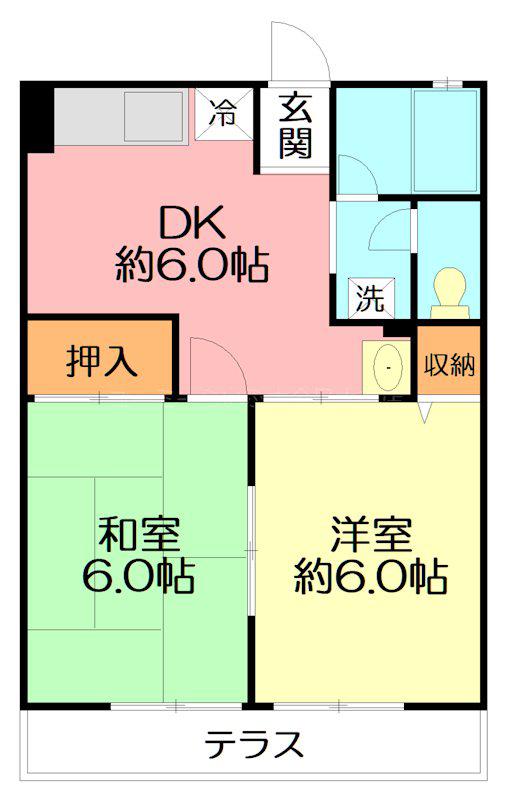 シティハイム アキヤマ(2DK/1階)の間取り写真