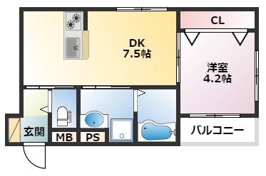 グランメール芦屋南宮町(1DK/2階)の間取り写真