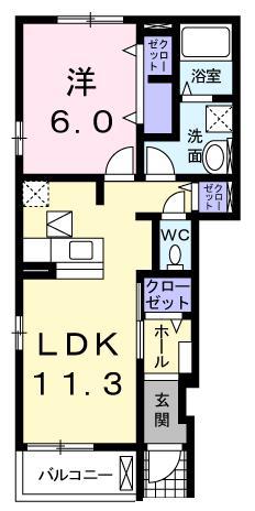 オルデンB(1LDK/1階)の間取り写真