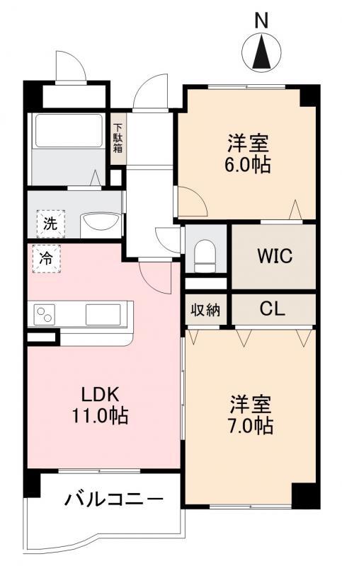 ロータスポンド(2LDK/1階)の間取り写真