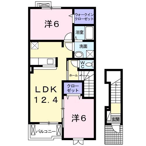 ラフィーネ不動上郷A(2LDK/2階)の間取り写真