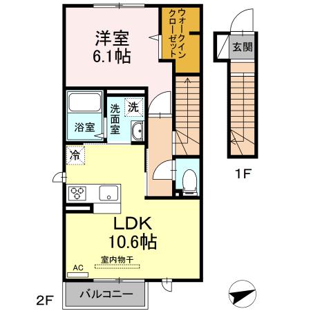 サウスフィールド(1LDK/2階)の間取り写真