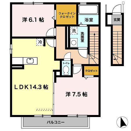 セントラルグレイスA棟(2LDK/2階)の間取り写真