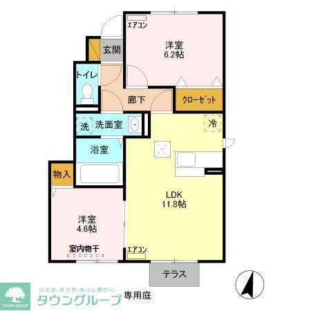 カサヴェール I(2LDK/1階)の間取り写真