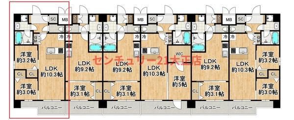 スプランディッド弁天町ウエスト(2LDK/7階)の間取り写真