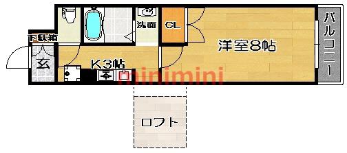 ベイサージュ彩(1K/3階)の間取り写真