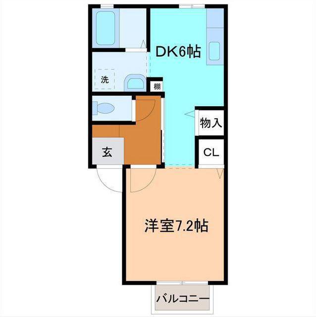 ユニヴェール A棟(1DK/2階)の間取り写真