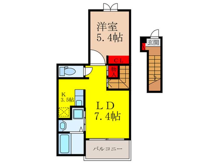 ジャルダン ブルーI(1LDK/2階)の間取り写真