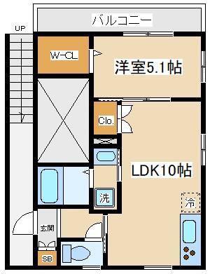 シエロアスール(1LDK/2階)の間取り写真