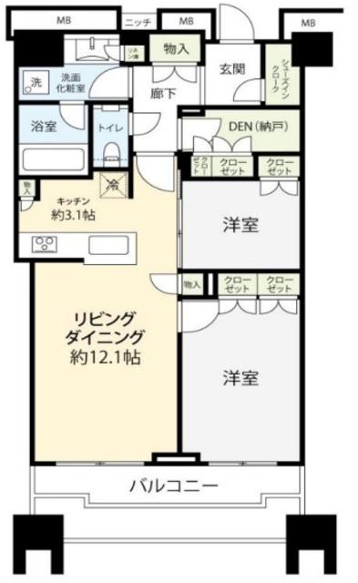 富久クロスコンフォートタワー(2SLDK/44階)の間取り写真