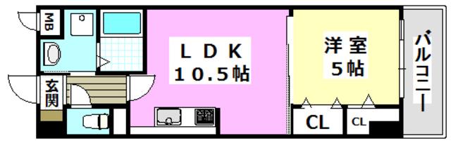 西田中ヒルズ(1LDK/5階)の間取り写真