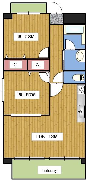 レージュ竹の山(2LDK/1階)の間取り写真