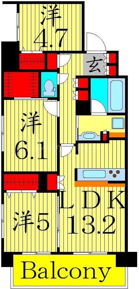 パレステージ六町シャインコート(3LDK/5階)の間取り写真