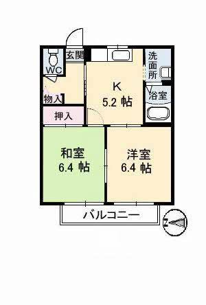 シャーメゾン江汐B(2K/2階)の間取り写真