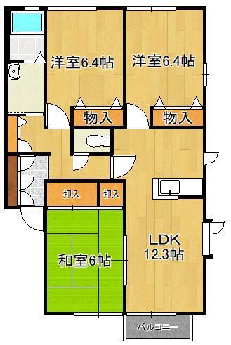 レシェンテ徳力C棟(3LDK/2階)の間取り写真
