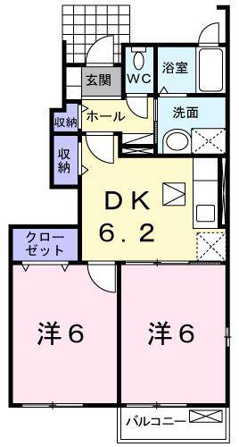 カルトナージュ(2DK/1階)の間取り写真