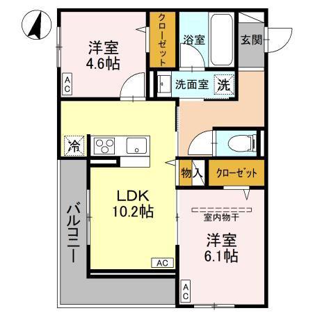 NOBLE VILLA東大成(2LDK/2階)の間取り写真