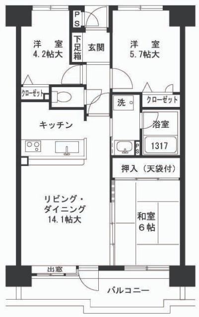 プラザ大野城(3LDK/5階)の間取り写真