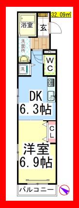 AF メゾン南林間2 (1DK/2階)の間取り写真