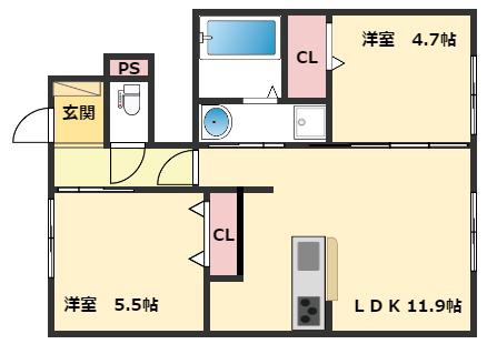 ガーネットII(2LDK/1階)の間取り写真