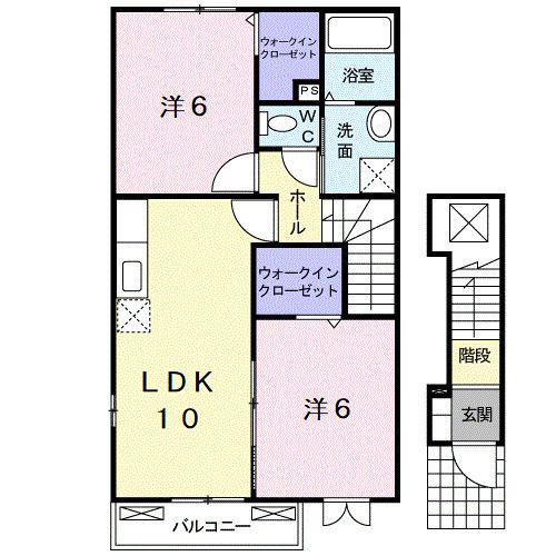 ラ フォンテーヌB(2LDK/2階)の間取り写真