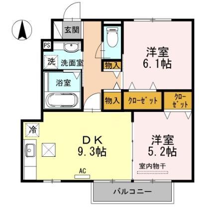 エクレール新栄III(2DK/1階)の間取り写真