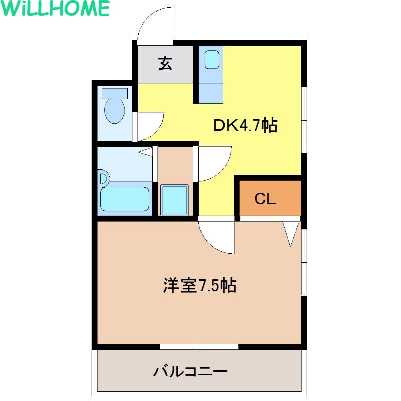 光アベニュー(1DK/4階)の間取り写真