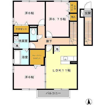 ヴィレッジロイヤル中央台B(3LDK/2階)の間取り写真