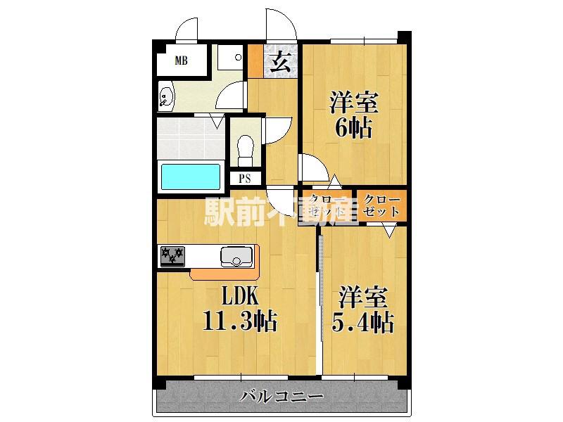 ムーンリバー久留米駅南(2LDK/6階)の間取り写真
