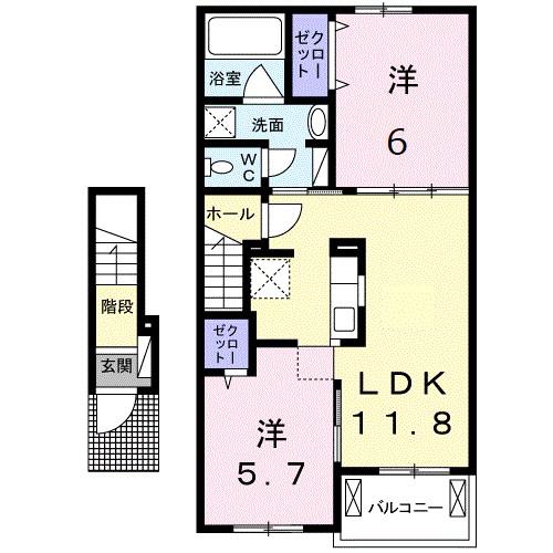 ユニゾンII(2LDK/2階)の間取り写真