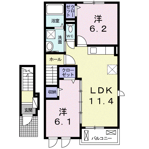 ラ・メゾン・ミニョン II(2LDK/2階)の間取り写真