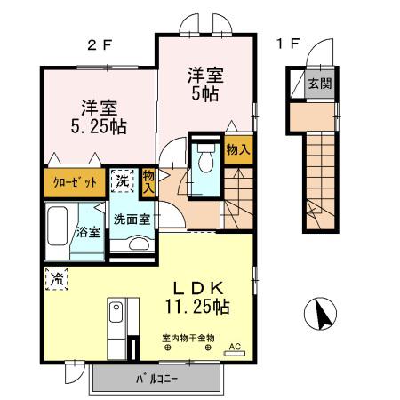 グレースハイム新宮(2LDK/2階)の間取り写真