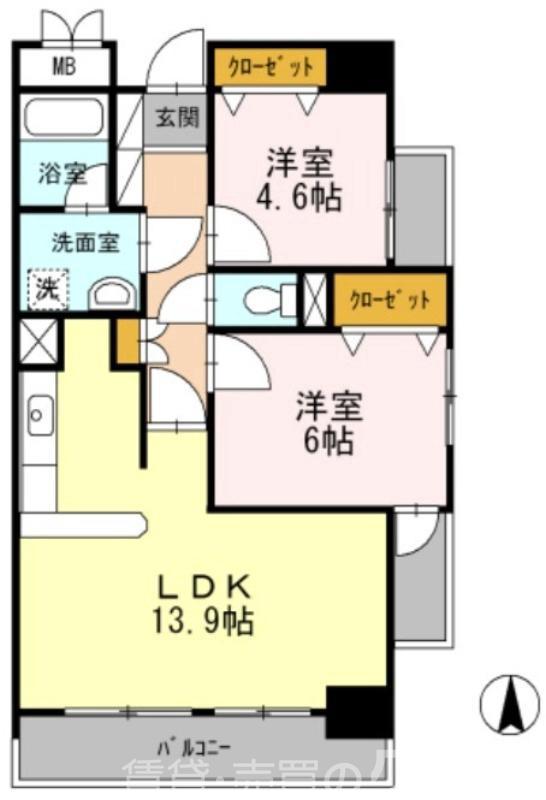 プライムハイツ南花田(2LDK/9階)の間取り写真