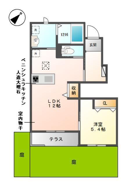 フィオーレⅡ(1LDK/1階)の間取り写真