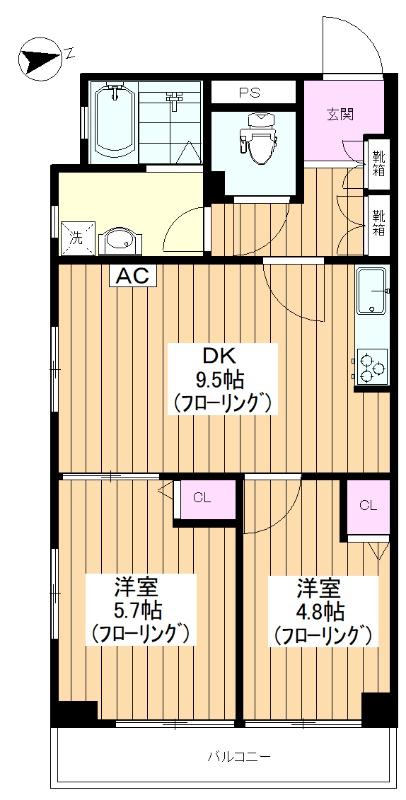 カーサ錦(2DK/6階)の間取り写真