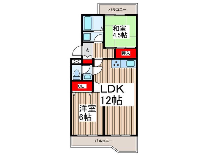 メゾンサンヒルズ(2LDK/2階)の間取り写真