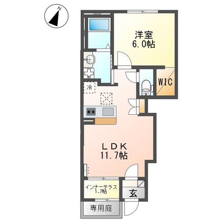 つくばみらい市小絹アパート(1LDK/1階)の間取り写真