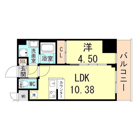 プレジオ武庫川ASIAN(1LDK/10階)の間取り写真