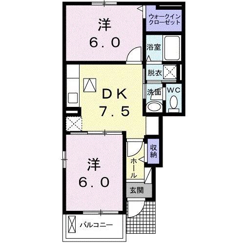 アンソレイエ III号館(2DK/1階)の間取り写真