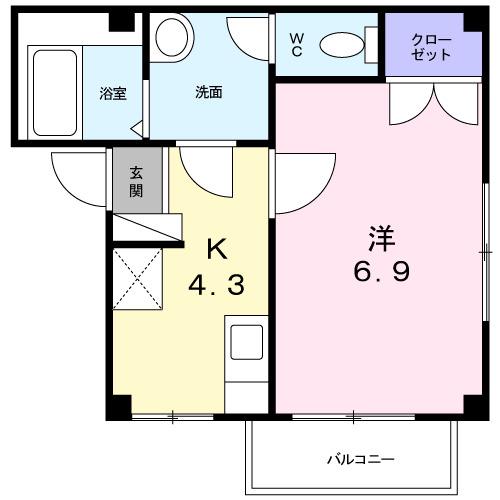アムール・F(1K/1階)の間取り写真