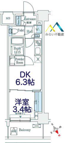 EL SERENO横浜(1DK/9階)の間取り写真