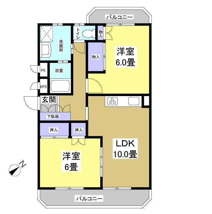 ブライティ西伊場(2LDK/3階)の間取り写真