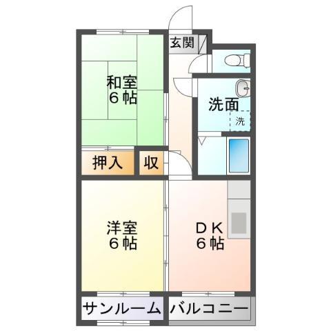 ソレアード ハルディン(2DK/2階)の間取り写真