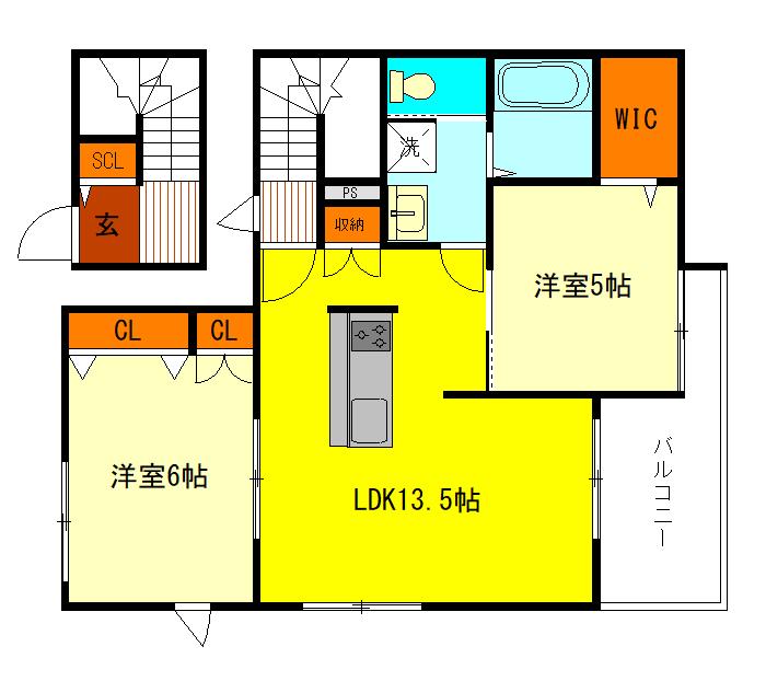 メゾン奏(2LDK/2階)の間取り写真