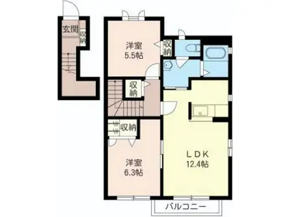 クワイエットスカイB(2LDK/2階)の間取り写真