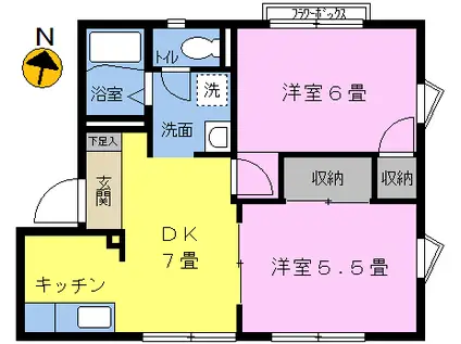 シャンベールII(2DK/1階)の間取り写真