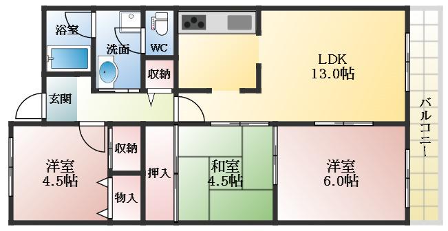 メゾンドール富田林(3LDK/3階)の間取り写真