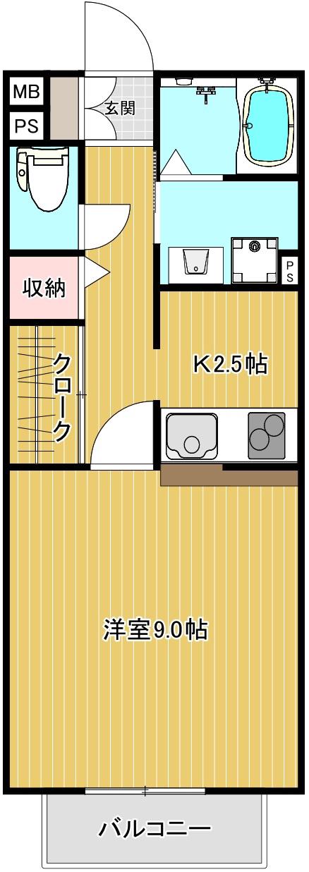 ルシール117(1K/1階)の間取り写真