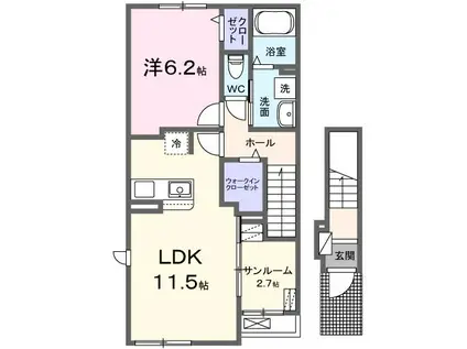 益子町 大沢アパート1(1LDK/2階)の間取り写真